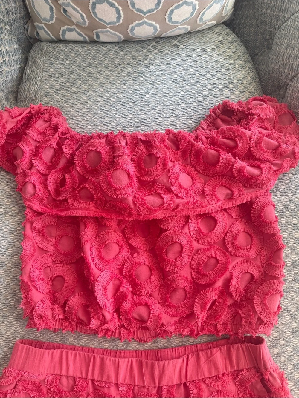 Trina Turk Coral Pink Off-Shoulder Top & Shorts Set